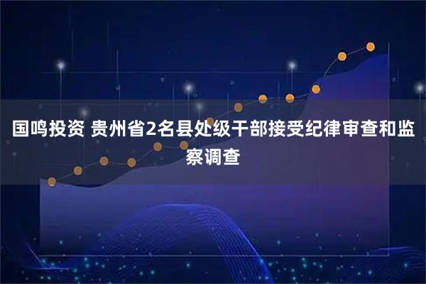 国鸣投资 贵州省2名县处级干部接受纪律审查和监察调查